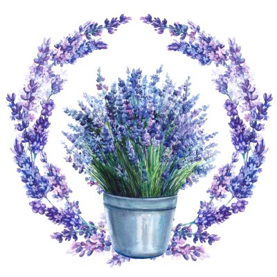Sticker Lavendel in een pot omgeven door een krans