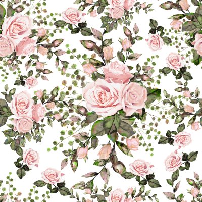 Sticker Engelse rozen met bladeren