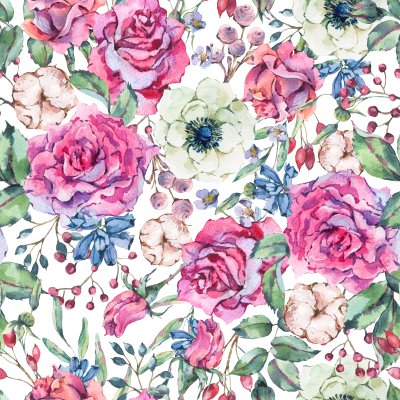 Sticker Patroon met witte en roze rozen