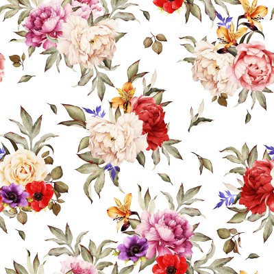 Poster Een boeket bloemen dat een zich herhalend patroon vormt