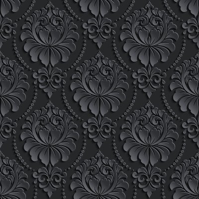 Sticker Vector donkere damast naadloze patroon achtergrond. Elegante luxe textuur voor achtergronden, achtergronden en pagina opvulling. 3D-elementen met schaduwen en hoogtepunten. Papier gesneden.