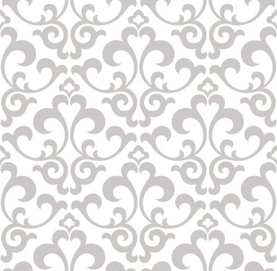 Sticker Behang in de stijl van barok. Een naadloze vectorachtergrond. Grijze en witte textuur. Bloemen versiering. Grafisch vectorpatroon.