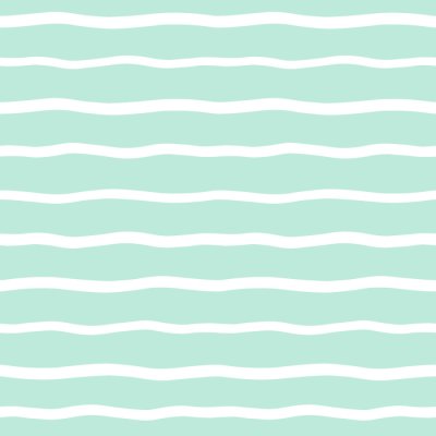 Sticker Brede golvende strepen naadloze achtergrond. Hand getekend ongelijke golven vector patroon. Gestreepte abstracte sjabloon. Leuke golvende strepen textuur. Witte balken op mintgroene achtergrond.