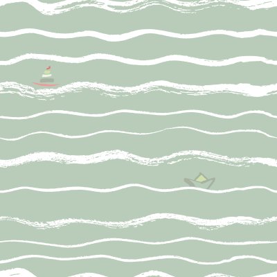 Sticker Naadloze achtergrond golven penseel met boten in de verte