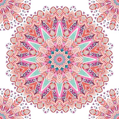 Sticker Abstract mandala naadloos patroon van waterverf het etnische overladen veren. Kantpatroon met stammenveren, geometrisch patroon op witte achtergrond. Handgeschilderde kunstillustratie voor boho, authe