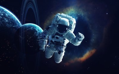 Fotobehang Het heelal en een astronaut