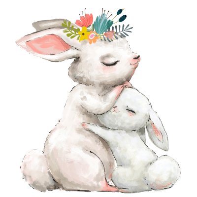 Poster Mamma en babykonijntje in een omhelzing