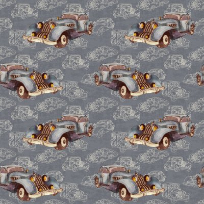 Poster Aquarel hand getekend artistieke kleurrijke retro vintage auto naadloze patroon