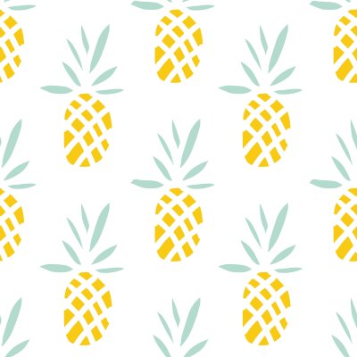 Sticker Ananassen op de witte achtergrond. Vector naadloos patroon met tropisch fruit.