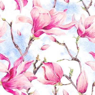 Sticker Illustratie met roze magnolia's