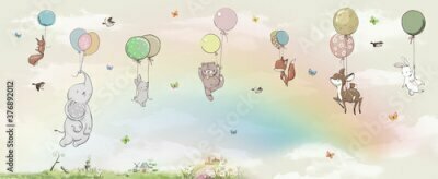 Fotobehang Dieren gedragen door kleurrijke ballonnen