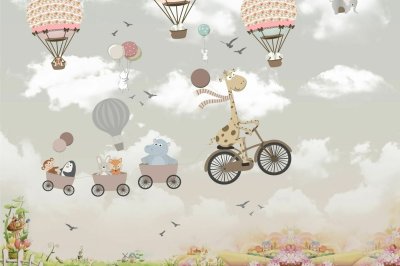 Fotobehang Dieren in ballonnen in de lucht