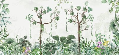 Fotobehang Tropical trees and leaves for digital printing wallpaper, custom design wallpaper