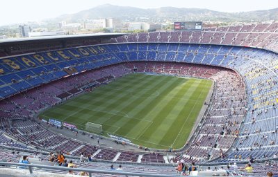 Fotobehang Voetbalstadion Camp Nou van bovenaf