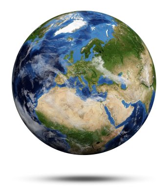 Sticker Planet Earth  Earth globe 3d render, maps courtesy of NASA