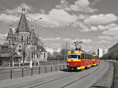 Fotobehang Rode retro tram