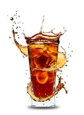 Sticker Ice cola drink with splash, isolated on white background