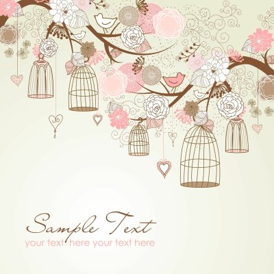 Fotobehang Girly patroon met vogels en bloemen