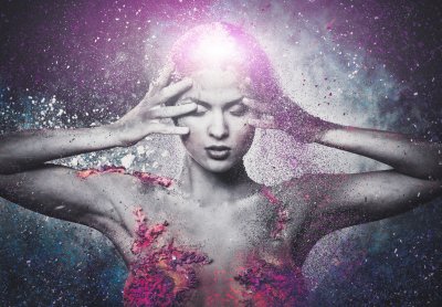 Fotobehang Vrouw en abstracte achtergrond