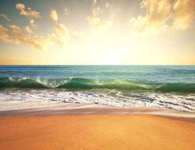 Fotobehang Zonsopgang, strand en zand