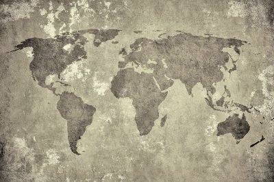 Fotobehang Een wereldkaart geschilderd op een betonnen textuur