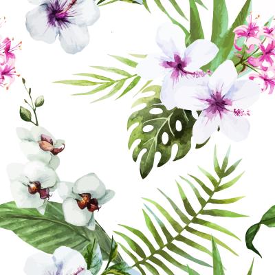 Behang Witte hibiscusbloemen