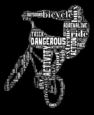 Fotobehang BMX-fiets met zwart-witte letters