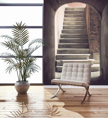 Fotobehang Mysterieuze oude lege trap in sepia