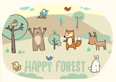 Sticker Dieren die in de sprookjesachtige illustratie van het bos leven