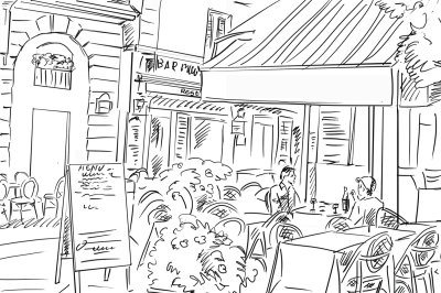 Fotobehang Tekening van mannen in een restaurant