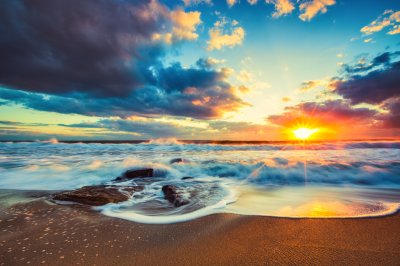 Fotobehang Zonsopgang en kust