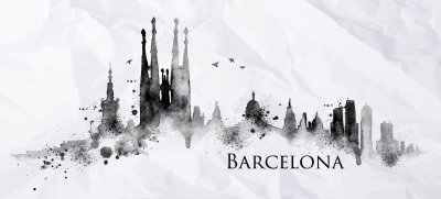 Fotobehang Barcelona skyline in aquarel