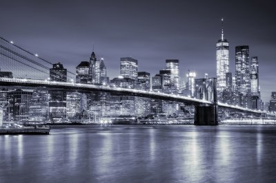 Fotobehang Nachtzicht op Manhattan en de Brooklyn Bridge