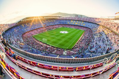 Fotobehang Voetbalstadion Camp Nou in Barcelona op de wedstrijddag